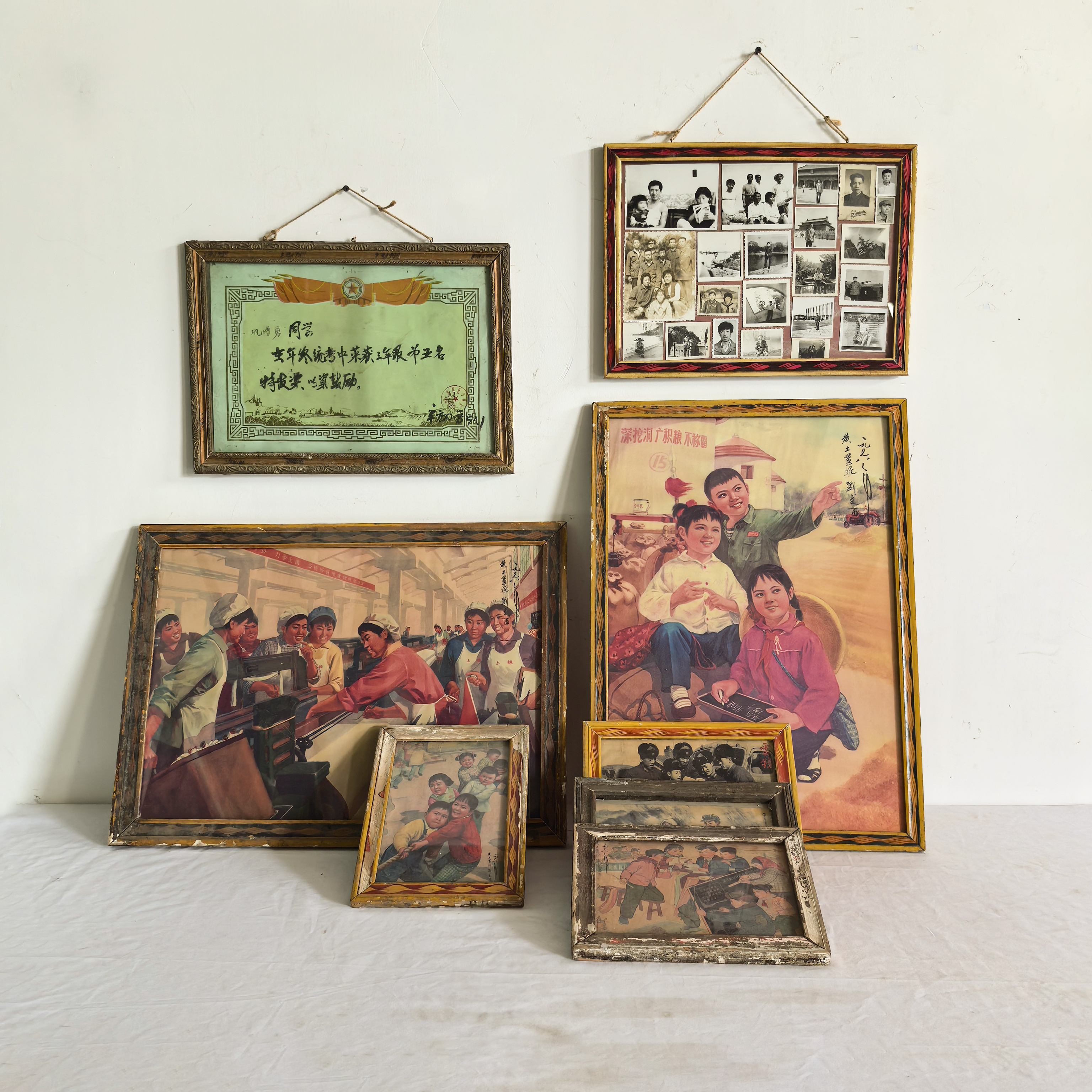 民俗老物件老式黑白照片相框摆件复古怀旧老奖状仿古印刷画装饰品