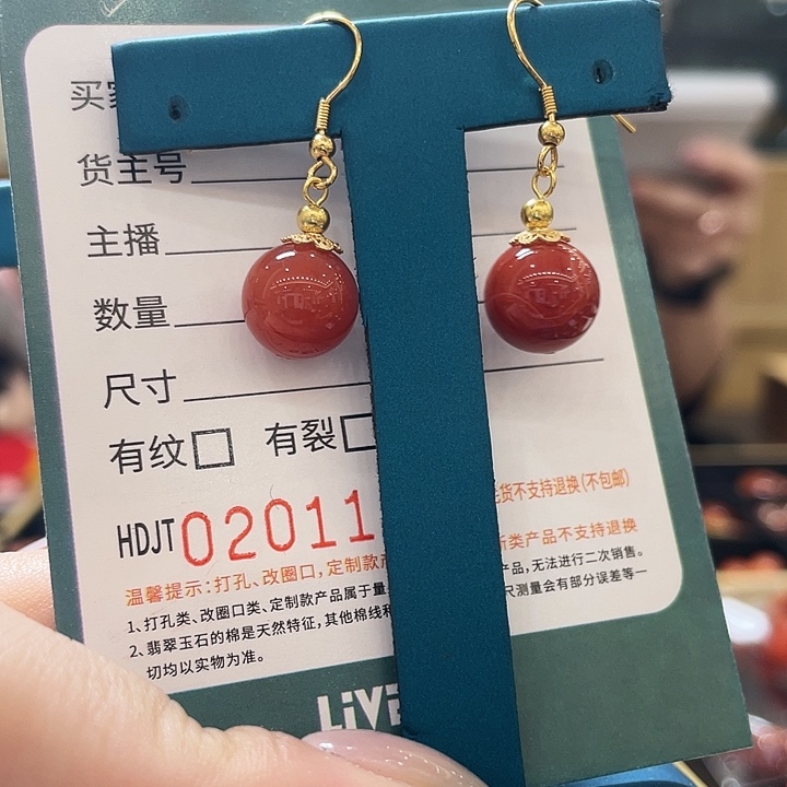 南红玛瑙银S925镶嵌耳饰HDJT0201195