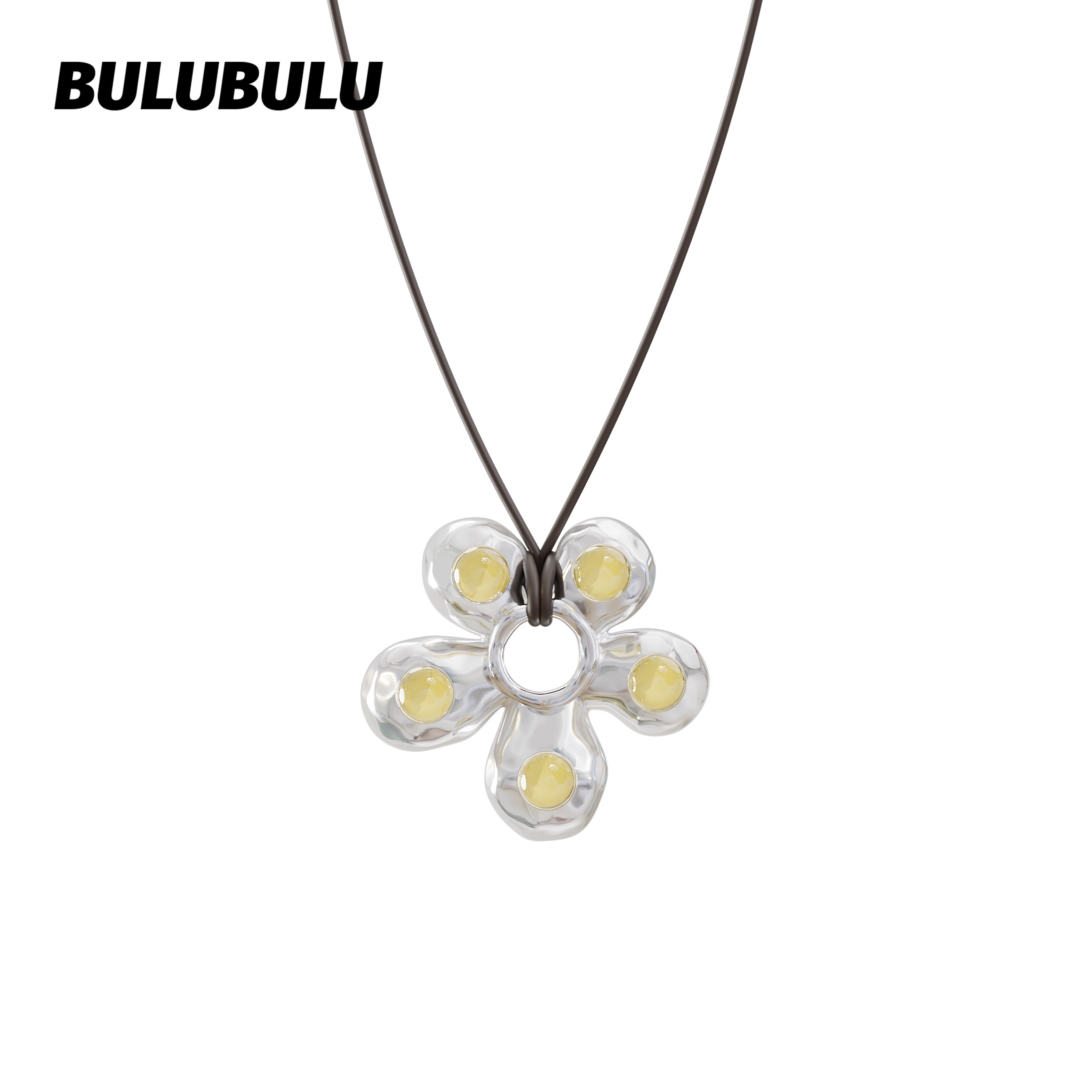 铜合金合成锆石项链 BULUBULU多巴胺系列五瓣花项链原创设计长链