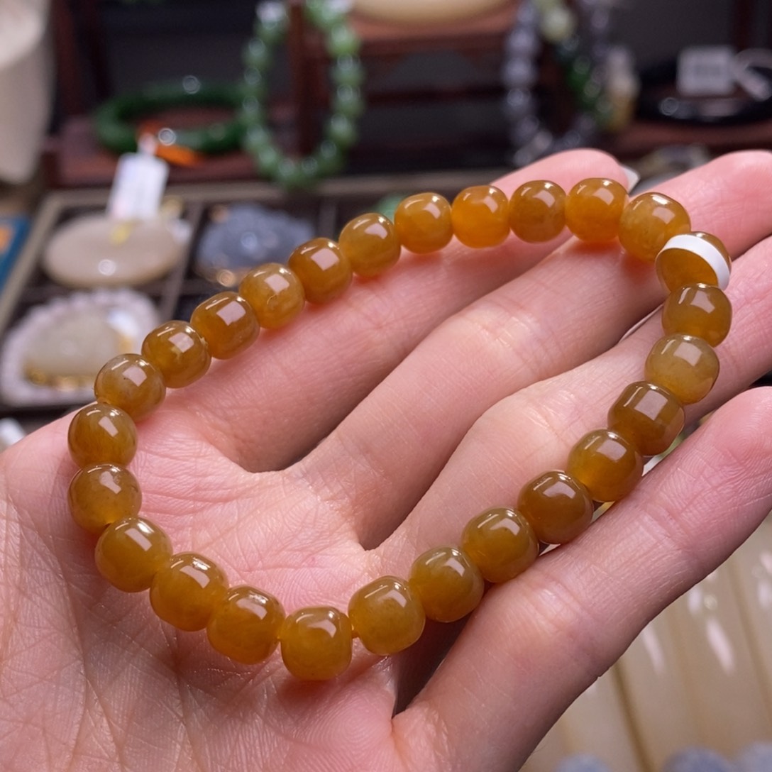 和田玉且末糖老型珠手串7MM未镶嵌
