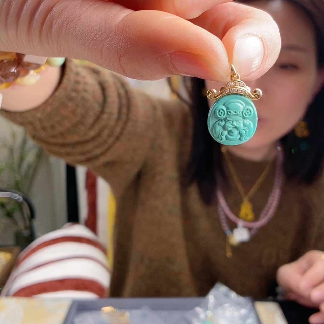 绿松石颈饰18K金镶嵌财神爷