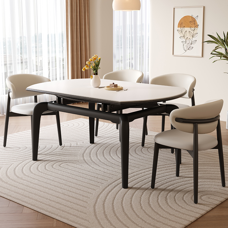 方圆两用全圆小象腿全实木餐桌简约圆形饭桌子折叠岩板餐桌椅组合