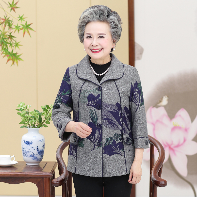 老人法式春装短款春秋装中老年女装老奶奶衣服新年大码女装气质