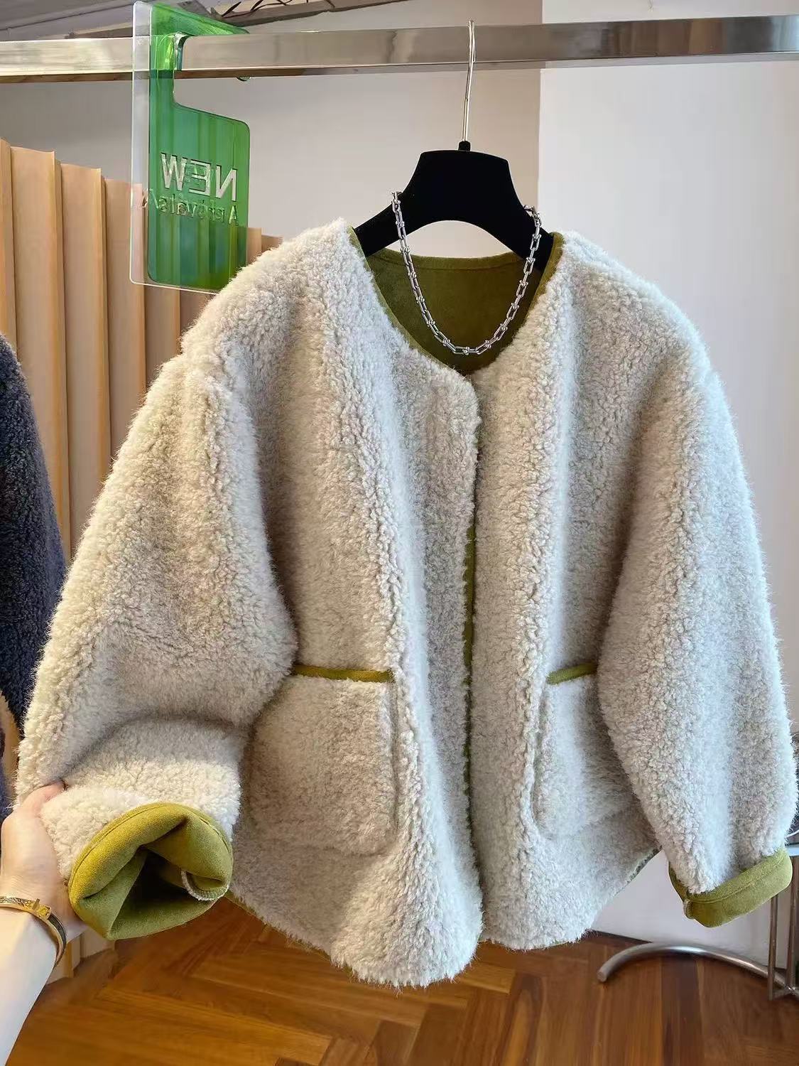 003女装外套百搭保暖秋冬毛毛休闲宽松外套