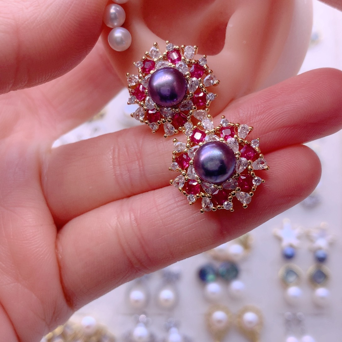 淡水珍珠耳饰合金