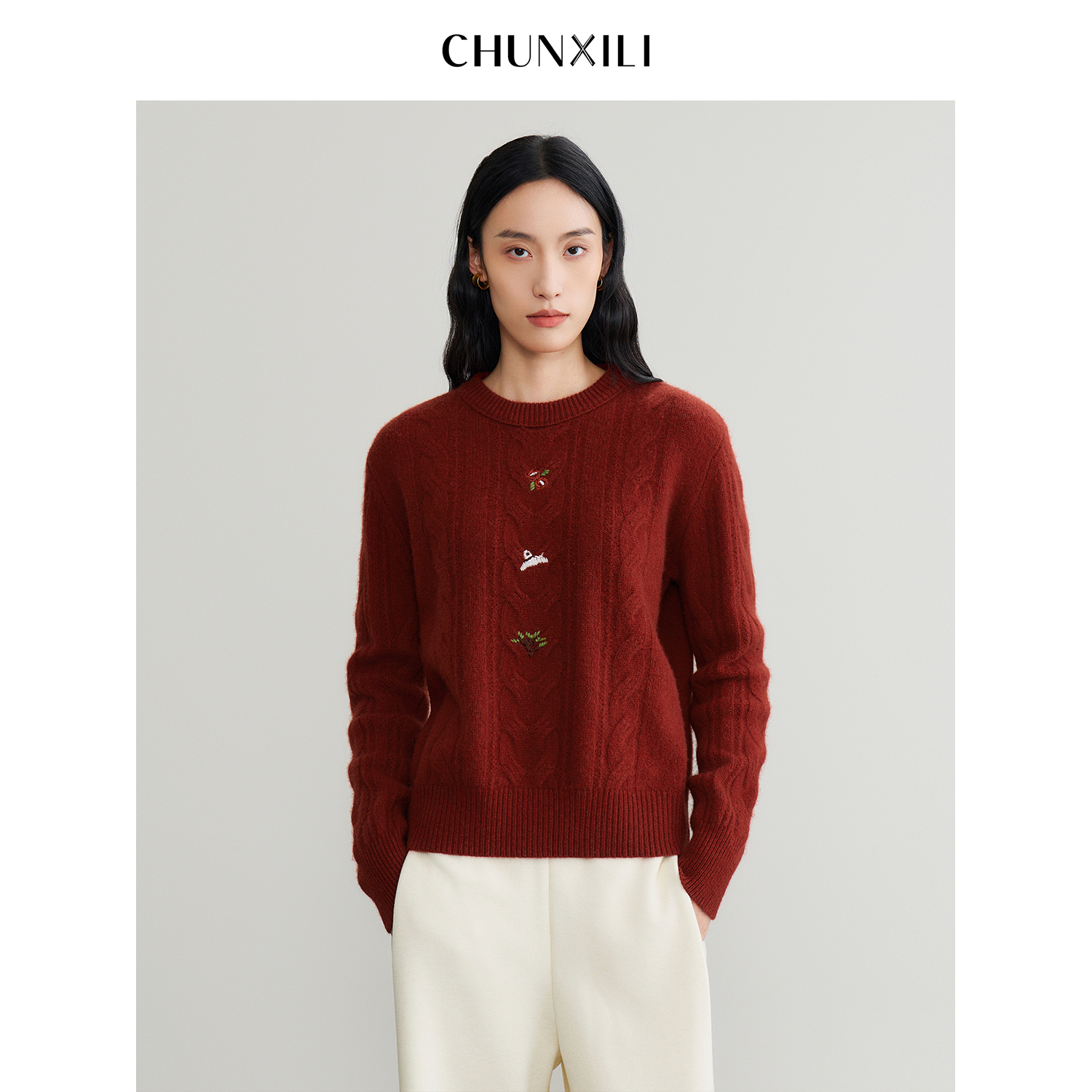 【纽伦堡】CHUNXILI/春熙里 绵羊毛刺绣圆领针织衫DC0M54142