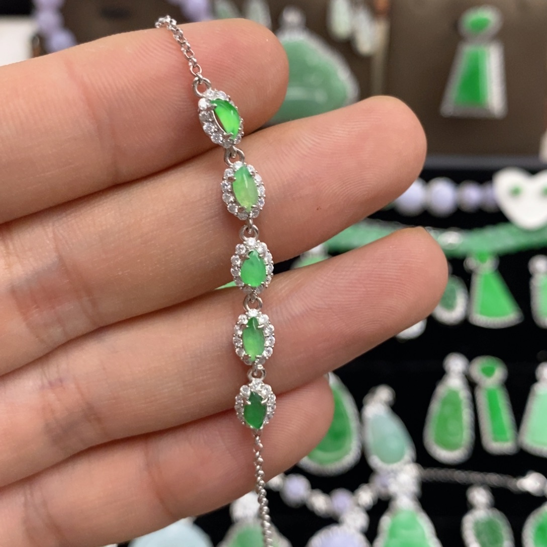 翡翠手链银S925镶嵌天然翡翠