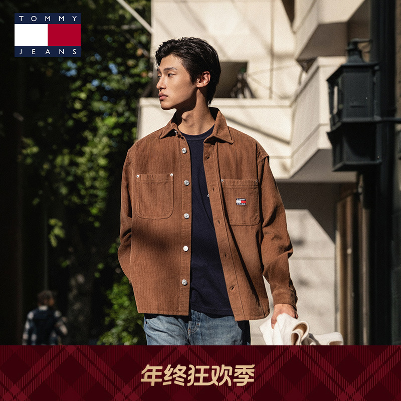 Tommy25秋冬新款男装纯棉灯芯绒复古工装风宽松落肩衬衫外套22016