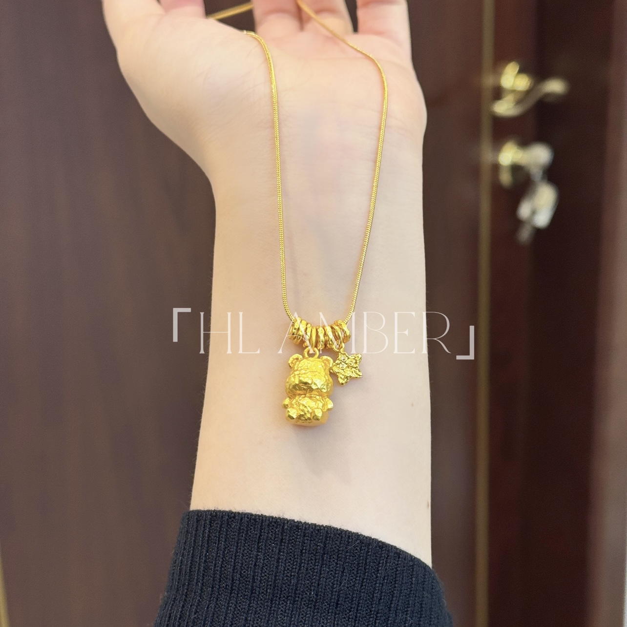 铜合金项链 铜合金项链锤纹小熊星星百搭甜美中国风少女风
