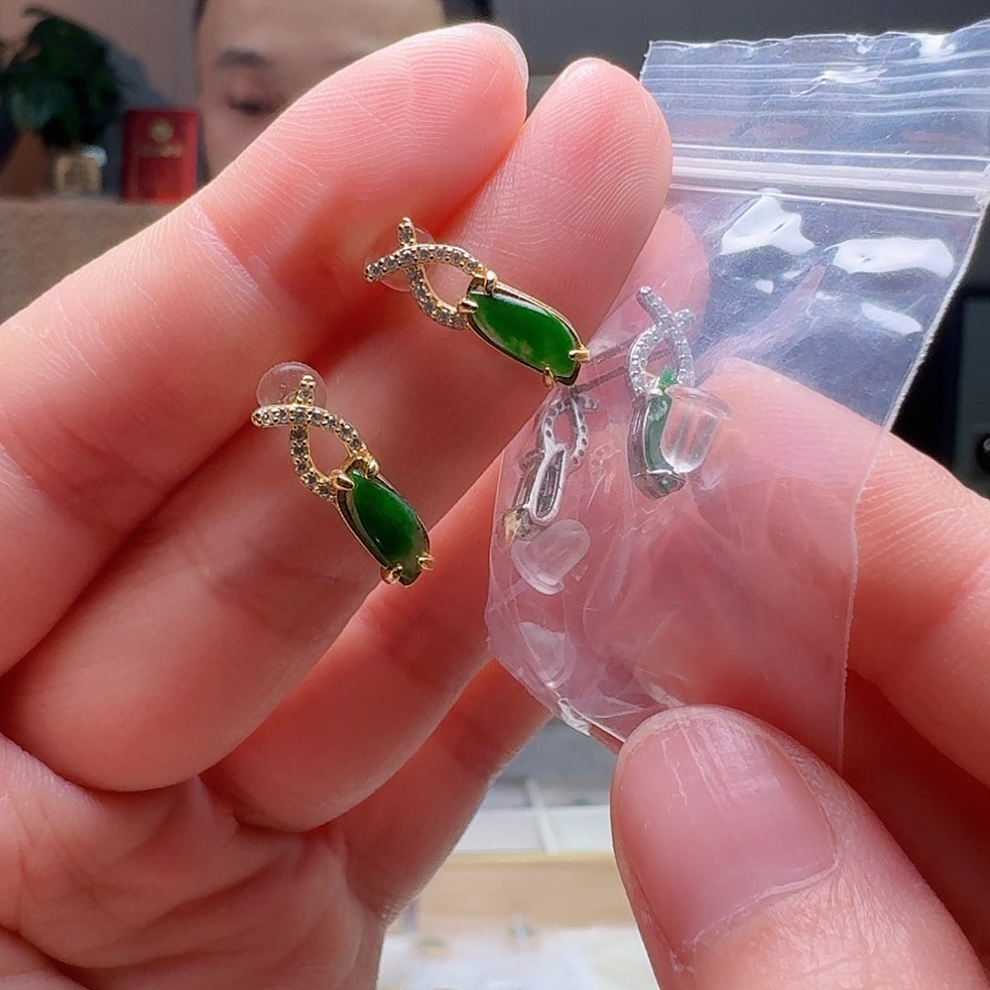 翡翠银S925镶嵌耳饰多样性发货其一
