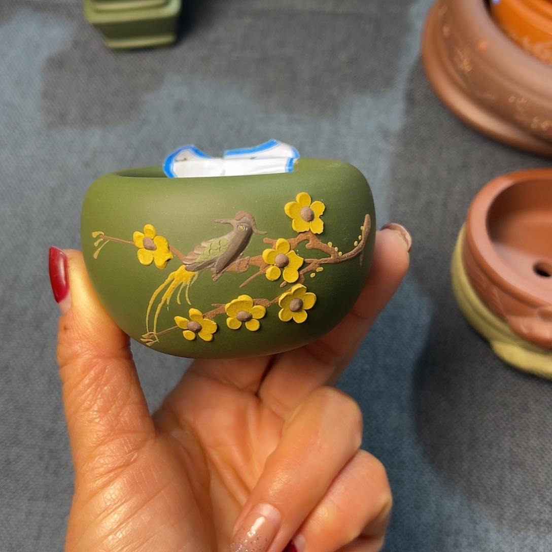 精选紫砂绿泥小圆盆