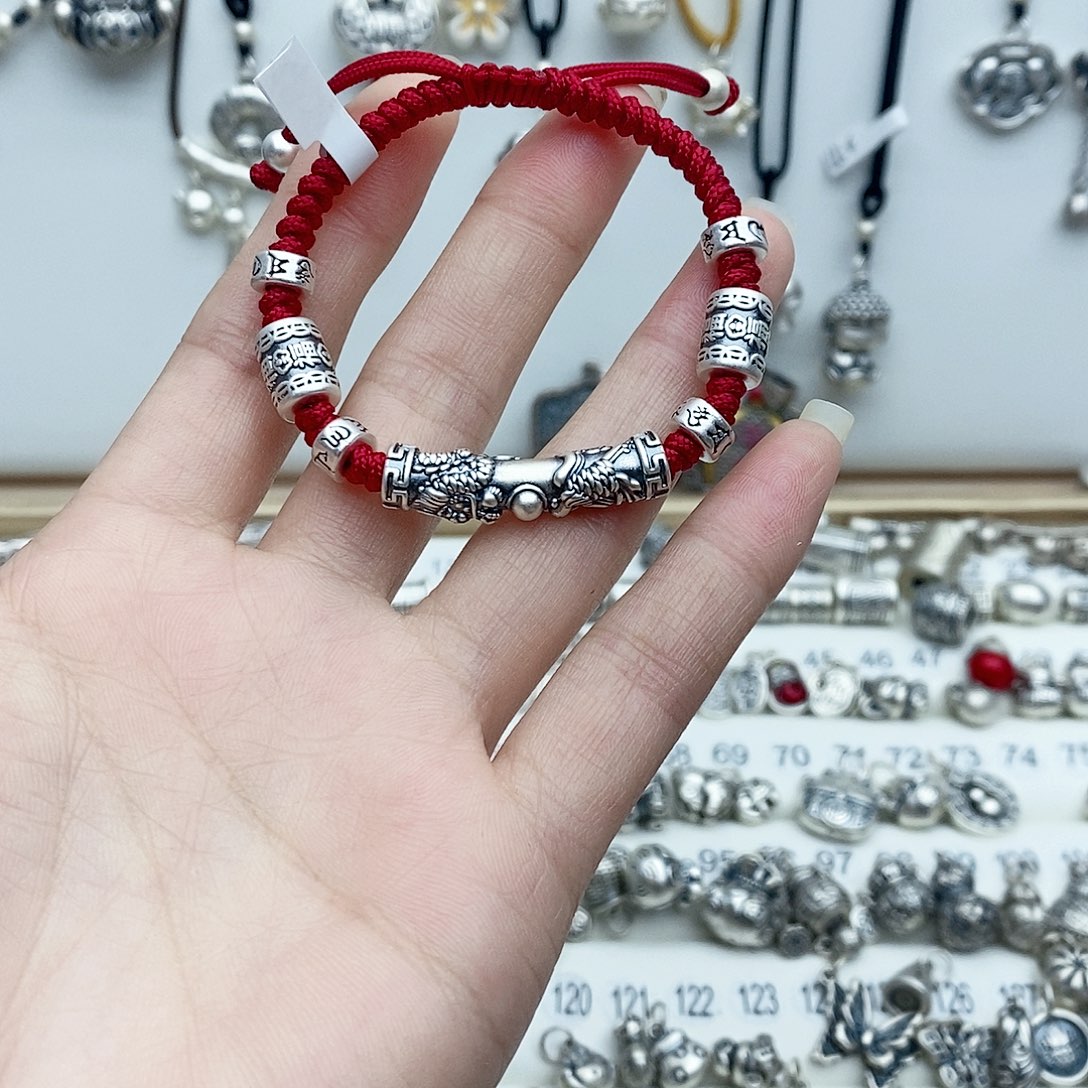 足银锦纶龙凤弯管足银手链