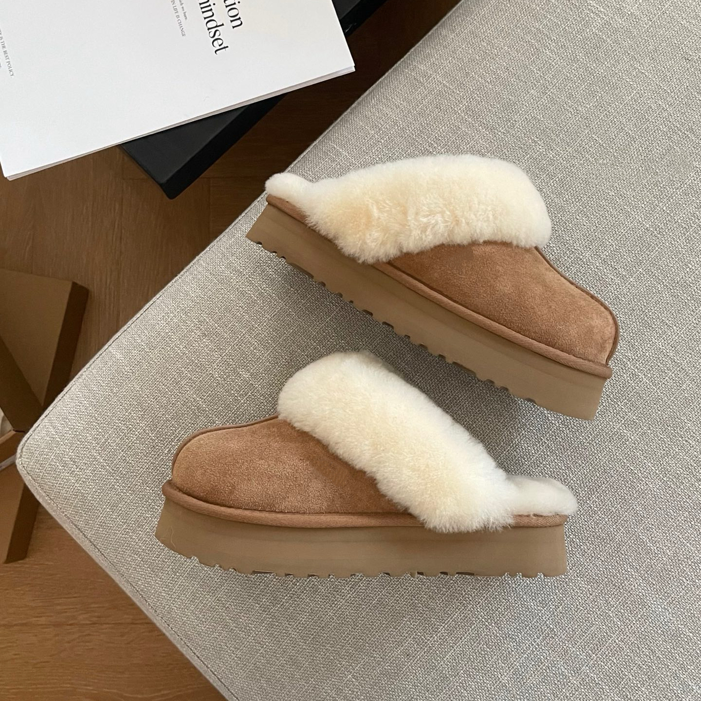 秋冬新款羊皮毛一体拖鞋厚底增高女鞋居家羊毛毛加绒棉拖鞋女