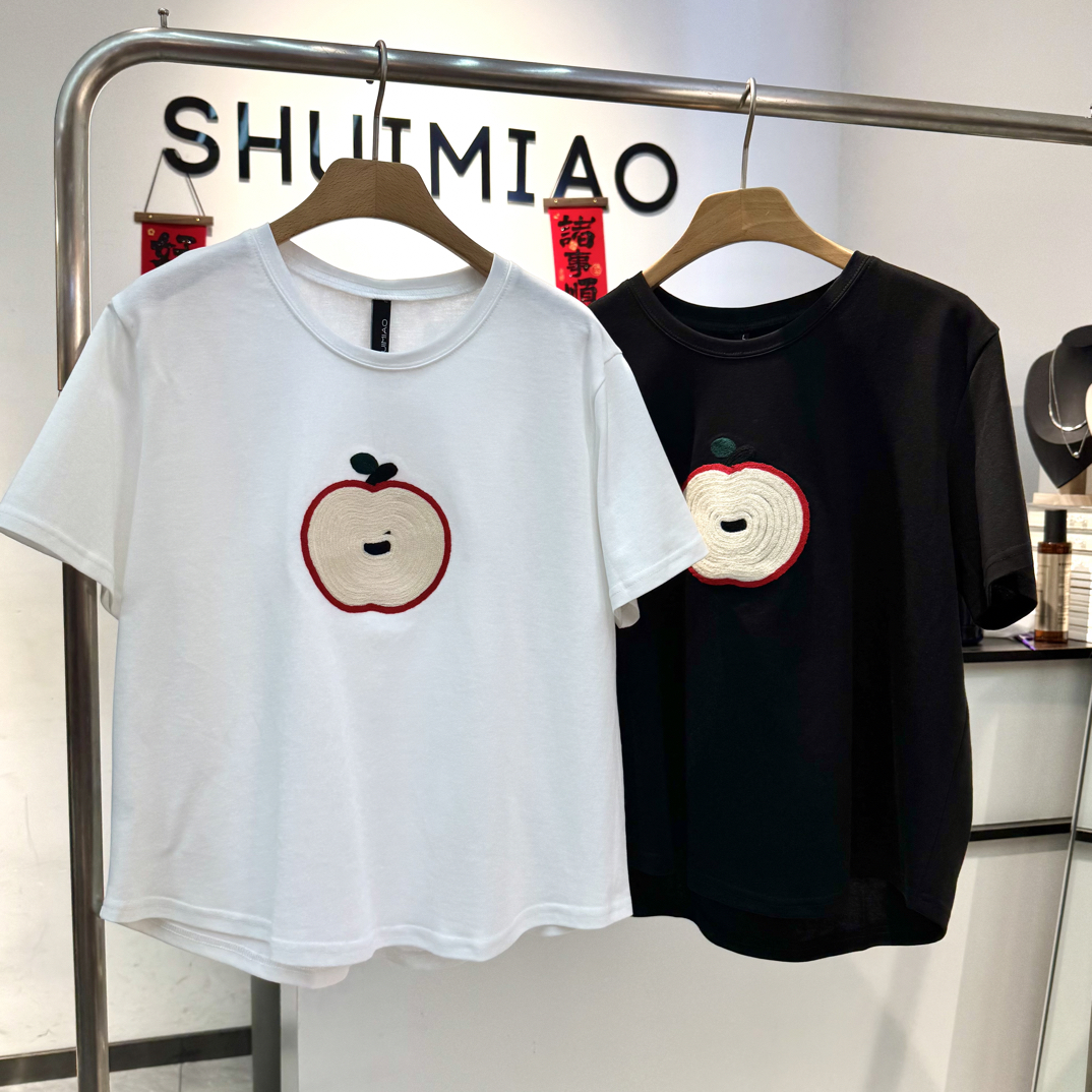 《水淼》2026新款刺绣苹果T恤2586百搭时尚