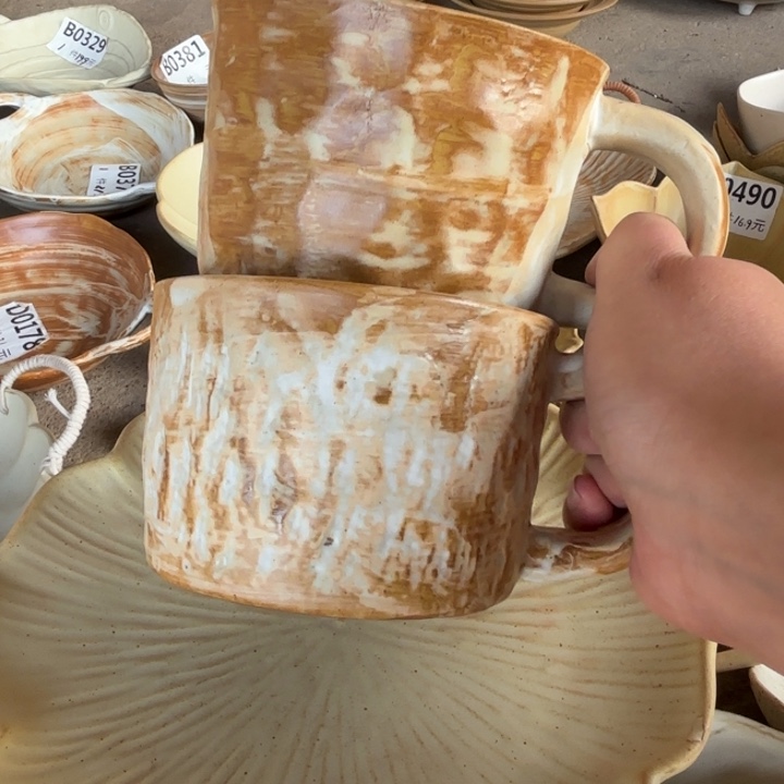 陶瓷粗陶咖啡杯2个装手吧瑕疵