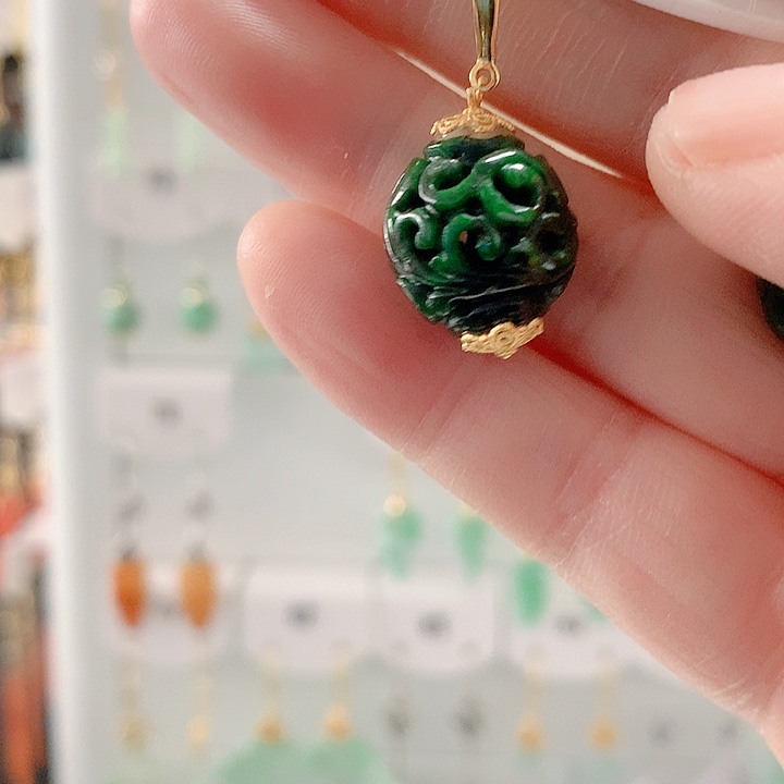 翡翠耳饰银S925镶嵌翡翠