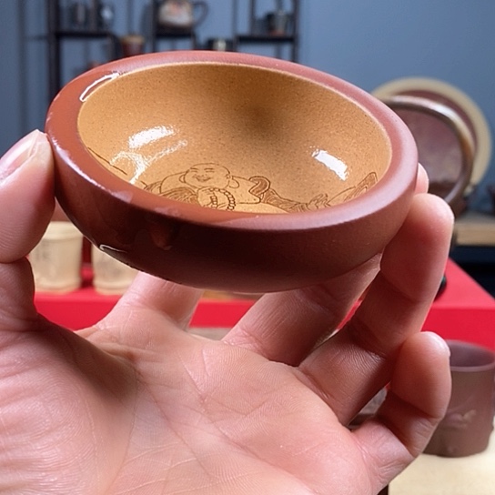 紫砂茶杯笑口常开主人杯