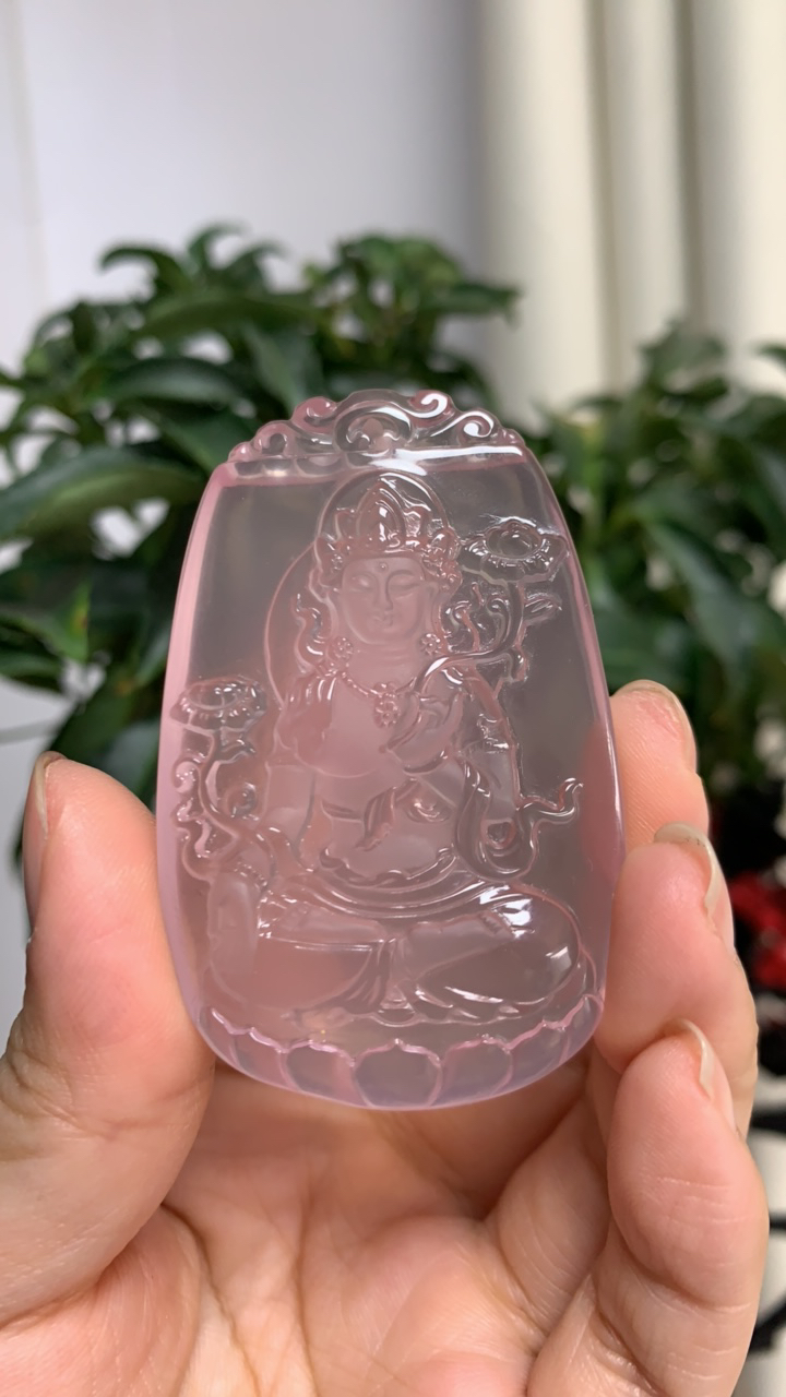 定制天然粉晶高冰高透度母观音