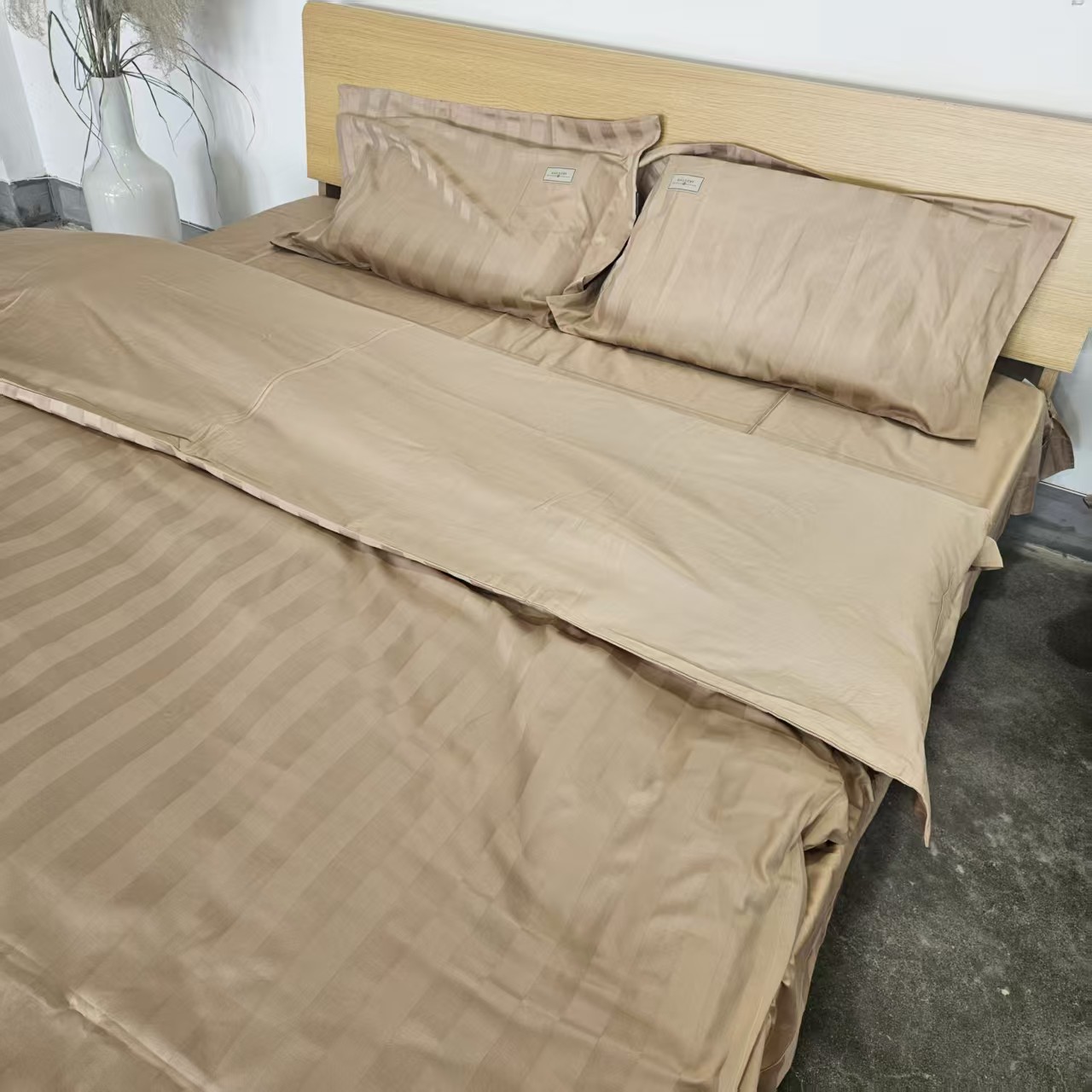 【床单款2X2.3m】摩瑟家居【咖色条纹四件套】MMDF生活用品