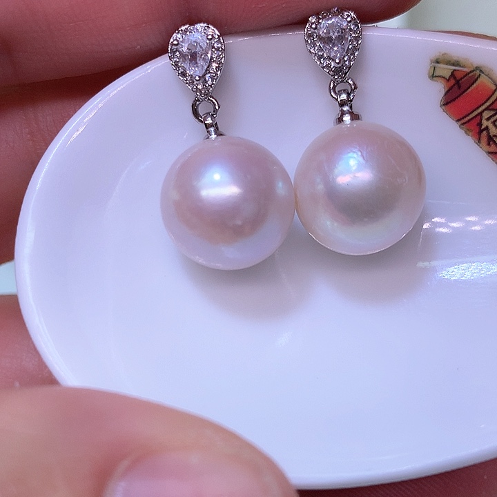 银S925镶嵌耳饰淡水珍珠