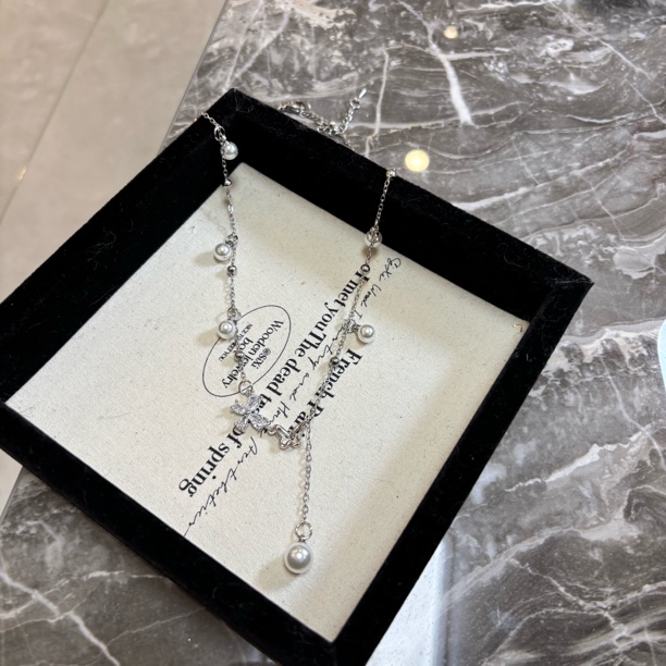 铜合金仿珍珠项链 蝴蝶zz项链XL4046