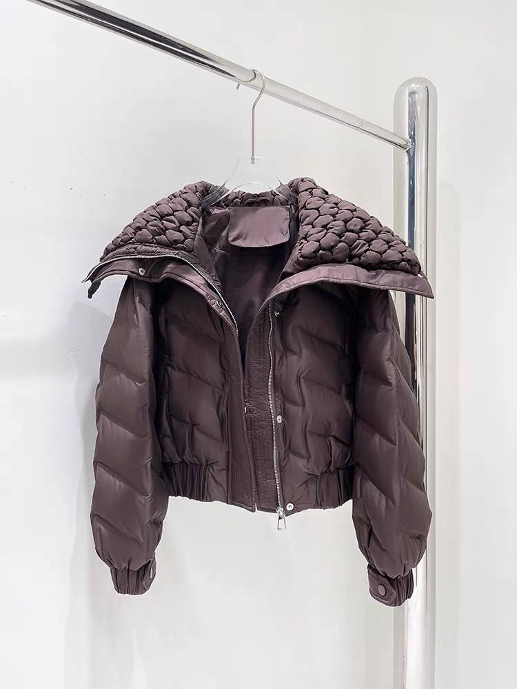 静姐~翻领加厚拼接保暖白鸭休闲羽绒服25154