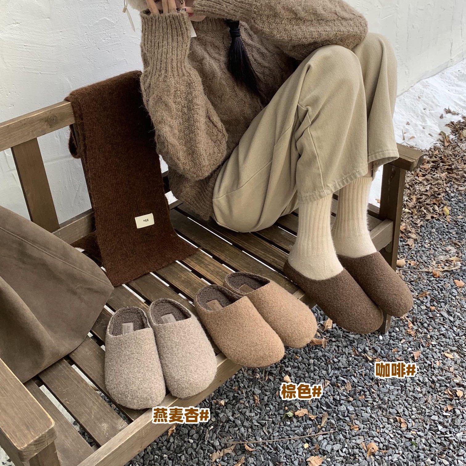 866-35 加绒秋冬新款时尚圆头平底保暖毛毛鞋女外穿包头半拖