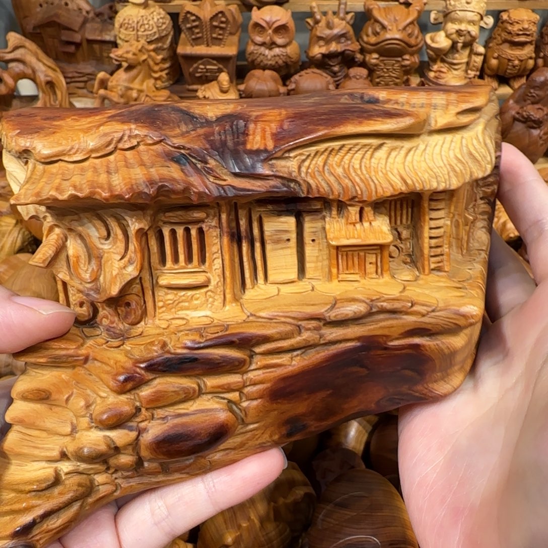 洁***有机玻璃崖柏手把件房子一件