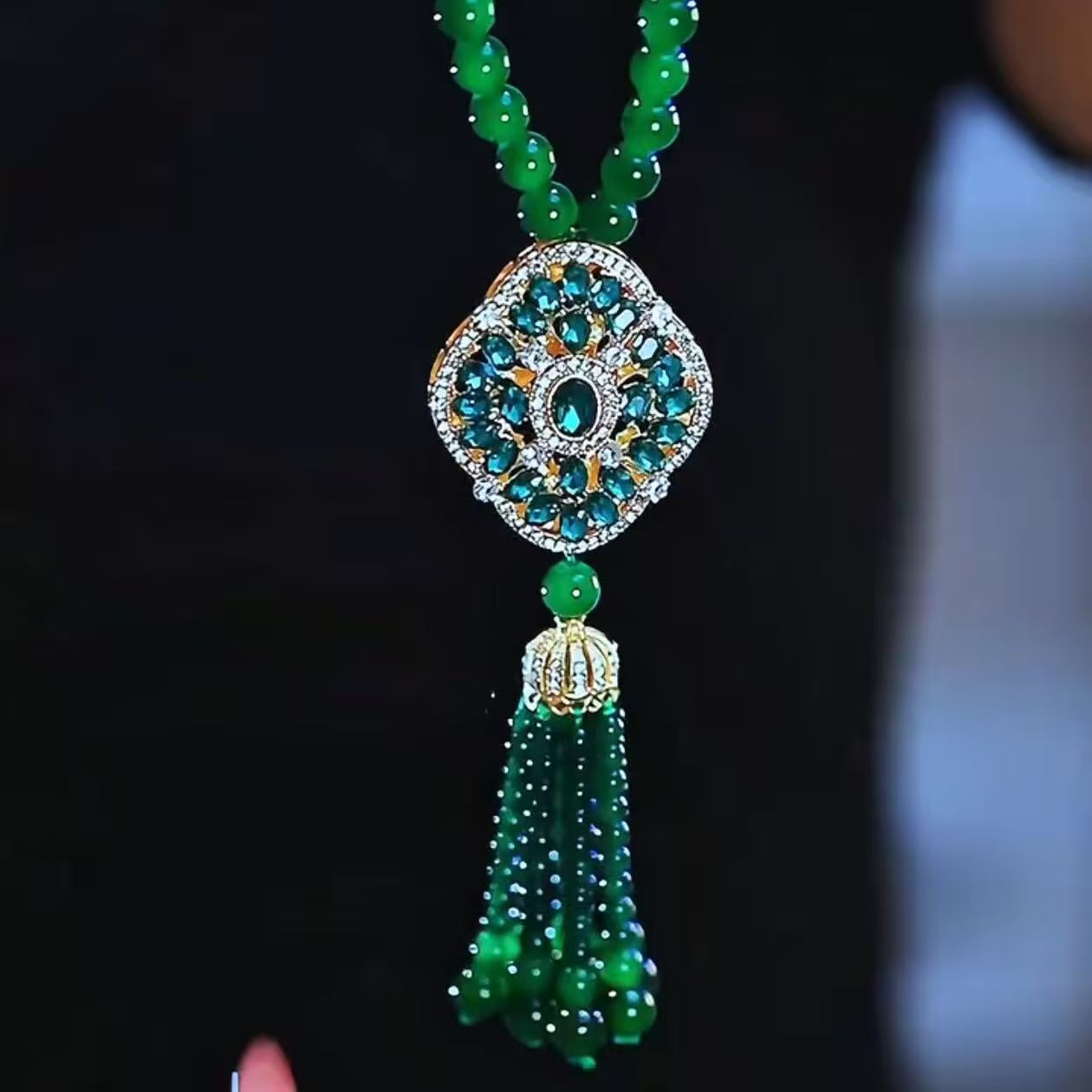 163号A15水晶国韵古风绿百搭爆款长款高级质感毛衣链