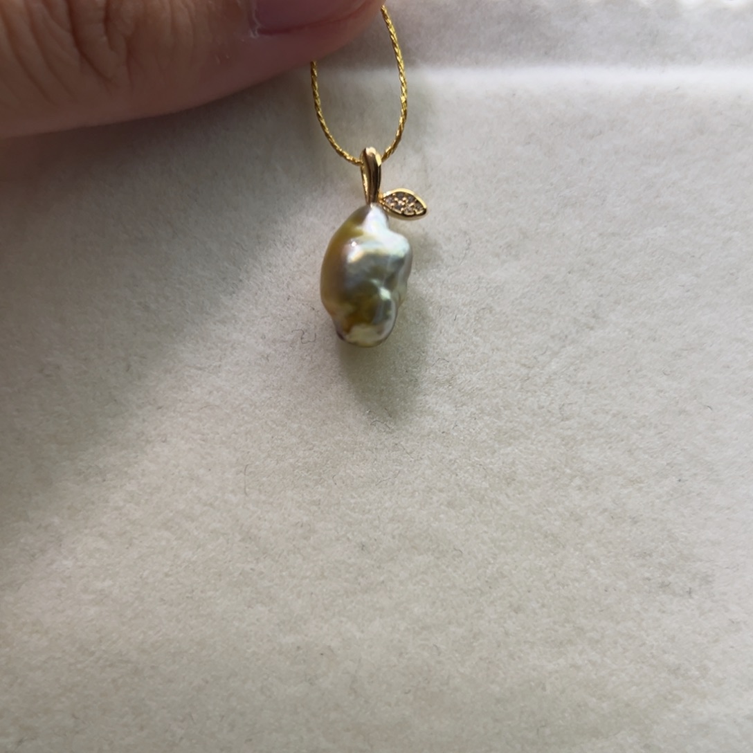 银S925镶嵌吊坠(不含链)海水珍珠海水金珠keshi叶子款