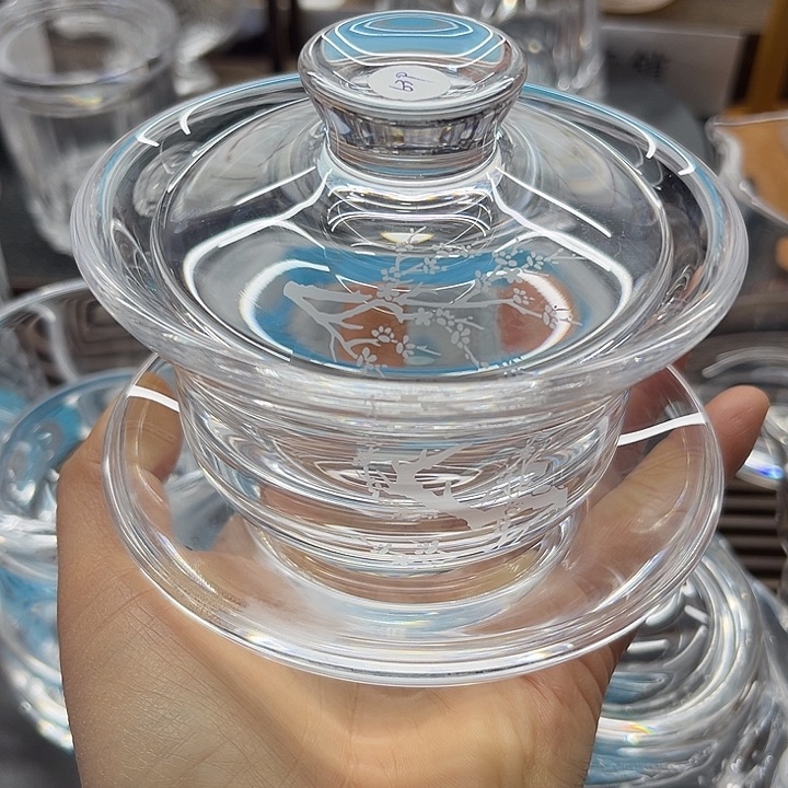 梅花三才蓋碗水晶原礦