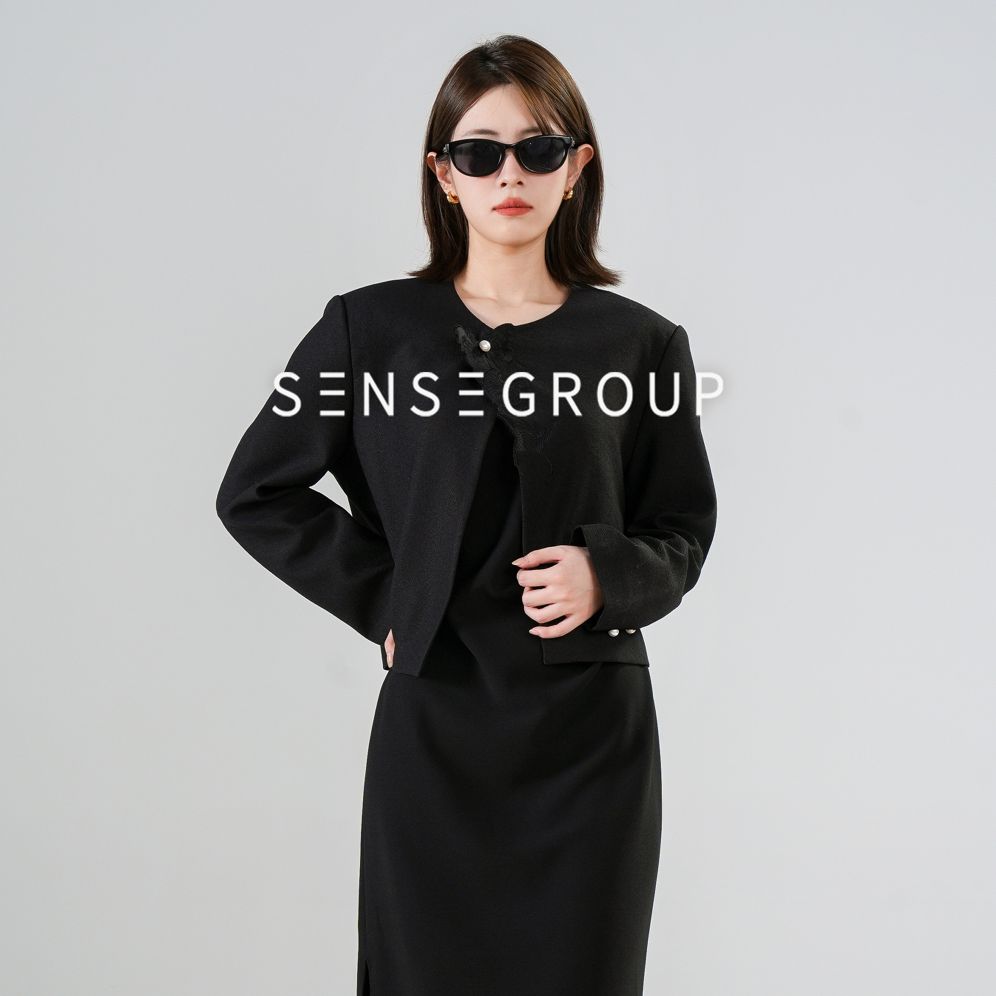 拾尚共合「墨韵」不规则蝴蝶衣领时尚西装复古新中式短款外套