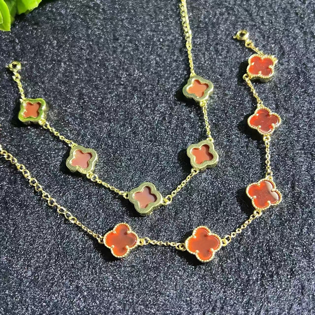 ST7234【任会长珠宝】红四叶草玛瑙手链-多样性只发一件