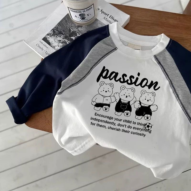 春秋季新款男女童纯棉插肩袖T恤儿童宝宝长袖卡通洋气上衣打底衫t