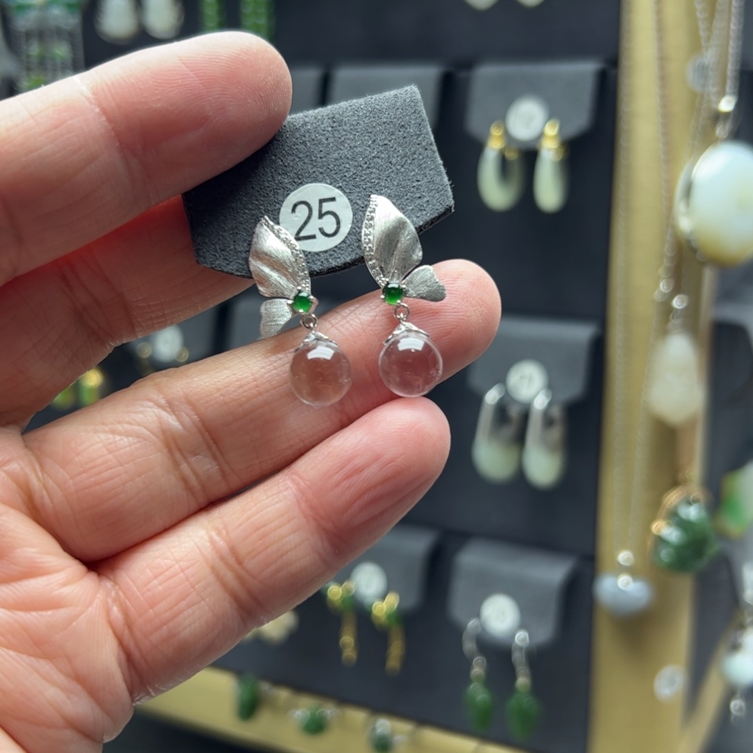 蝶***颜水晶耳饰银S925镶嵌