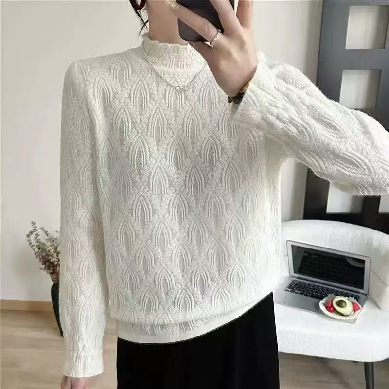 法式半高领蕾丝内搭打底衫女2025秋季新款休闲气质漂亮长袖针织衫