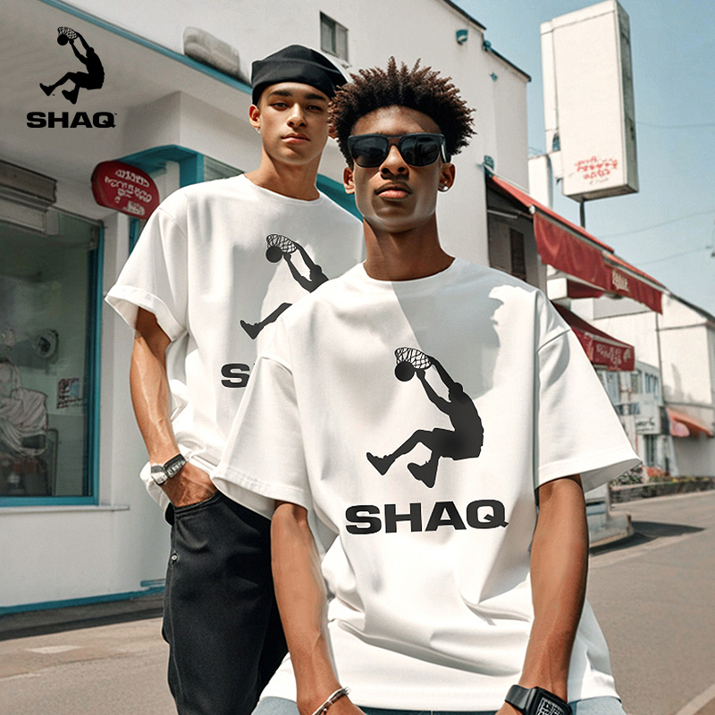 SHAQ奥尼尔大鲨鱼同款美式复古短袖男t恤 运动风宽松夏季圆领半袖
