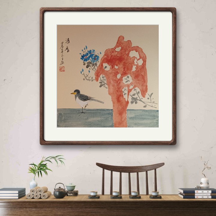 红石花鸟画 画芯卡片 不带框发货