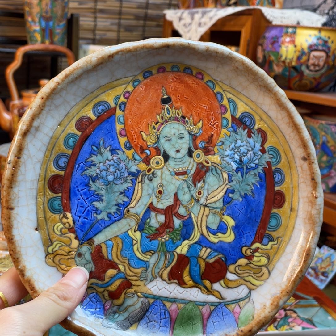 手捏绿度母壶承盘盘