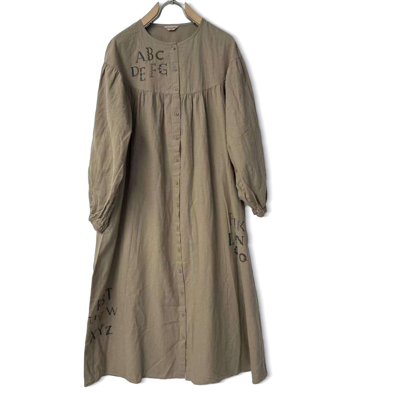 【隐叙原创】0644外贸原单日系宽松休闲棉麻刺绣长袖连衣裙