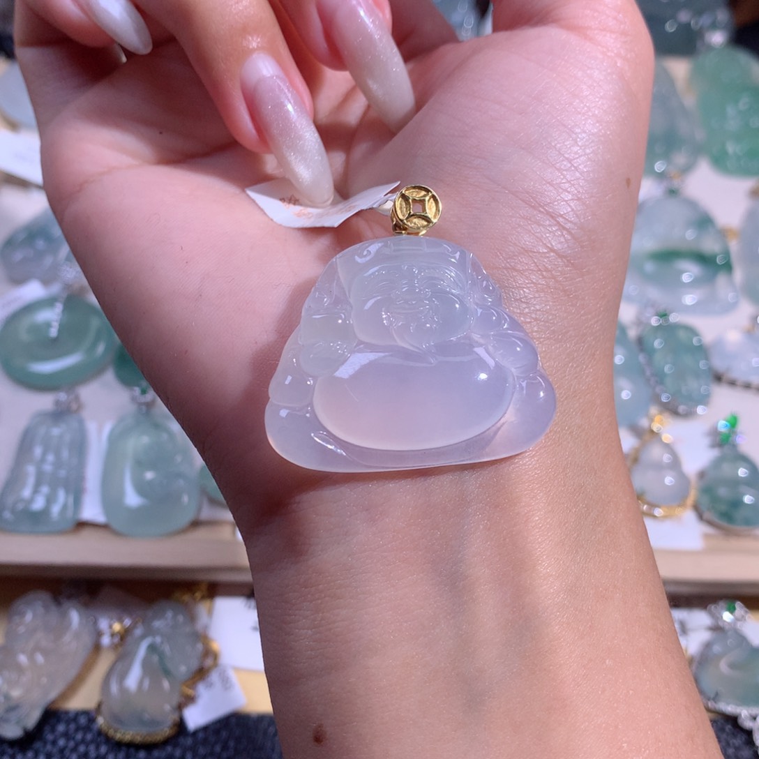 翡翠吊坠(不含链)18K金镶嵌