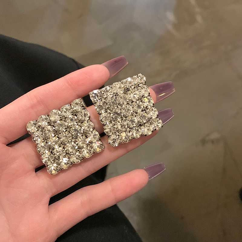 【浠儿姐姐】轻奢高级感满钻几何方形耳钉大号冷淡风耳环