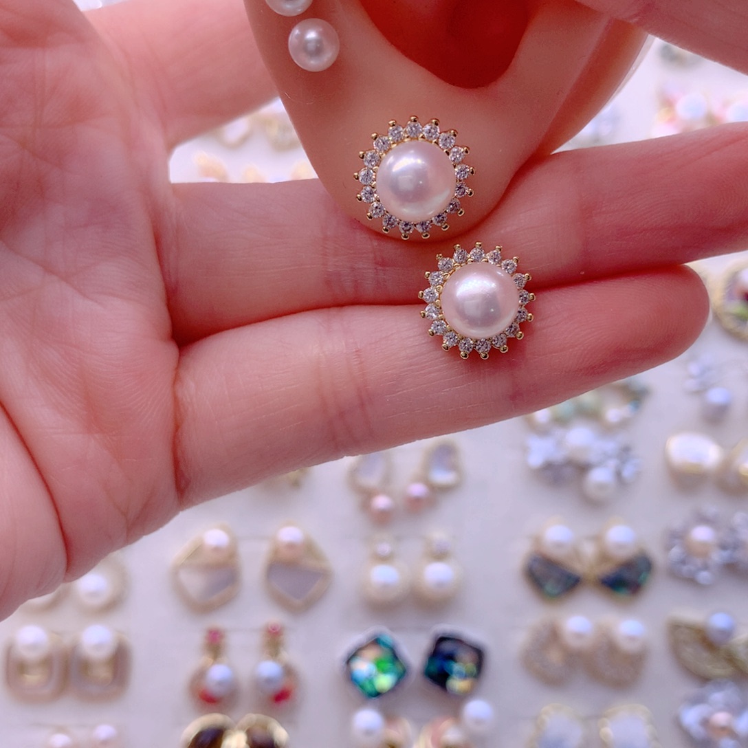 合金淡水珍珠耳饰