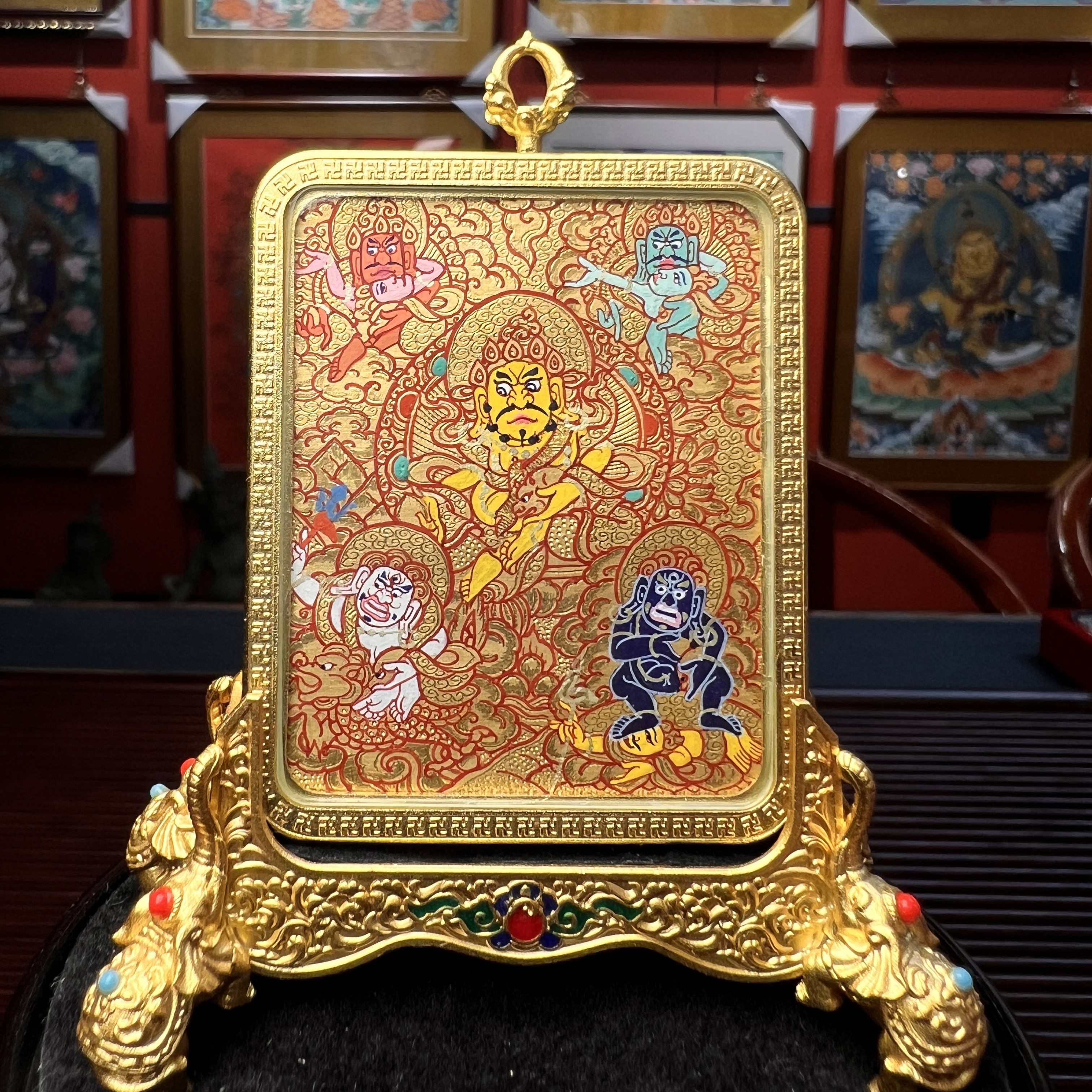 纯手绘唐卡五路财神