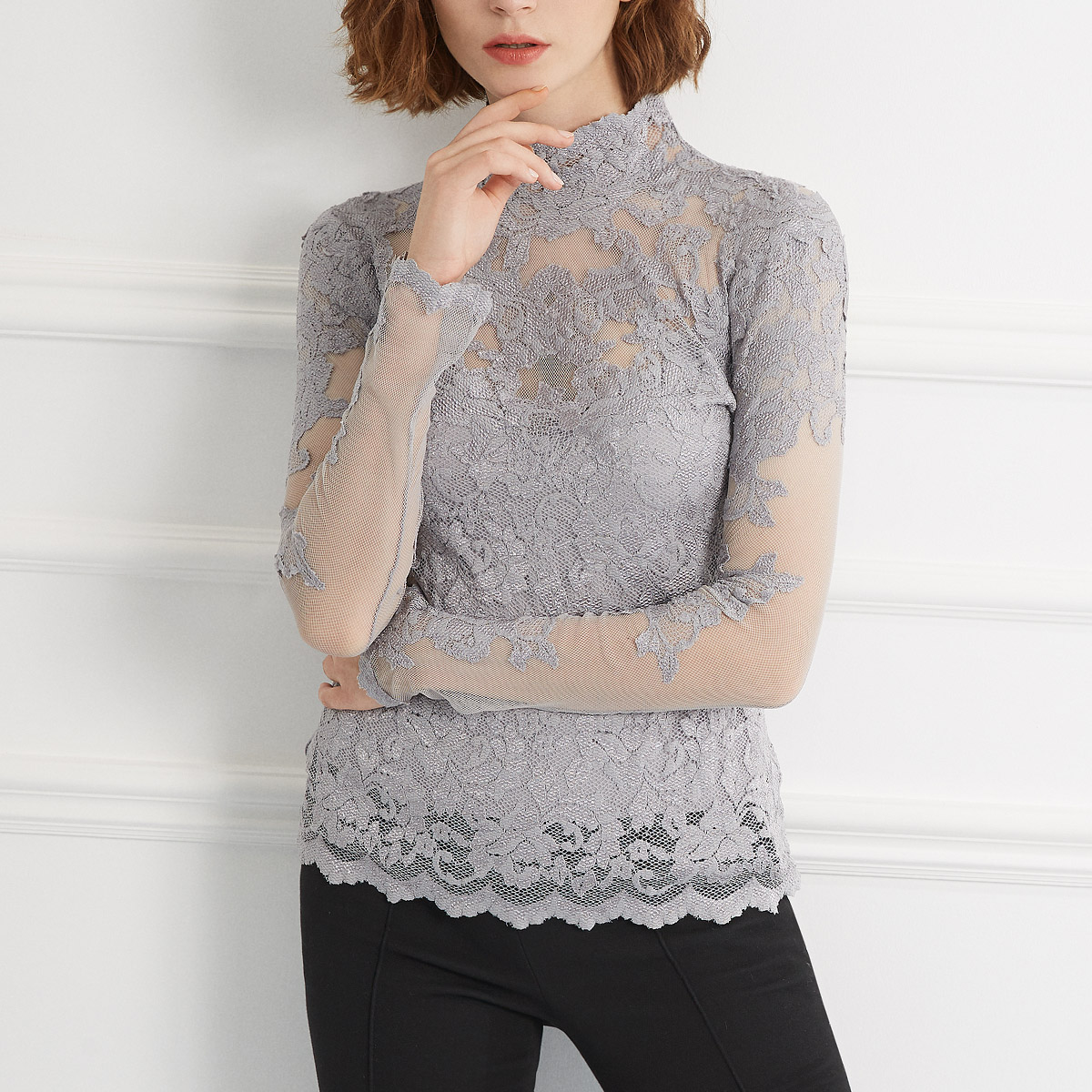【高领长袖】复古优雅重磅蕾丝高贵时尚百搭修身显瘦洋气打底内搭