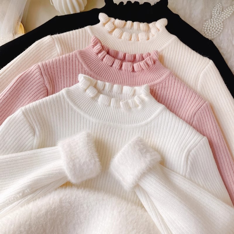 【一体绒】女童毛衣冬季套头加绒打底衫儿童半高领加厚内搭针织上衣