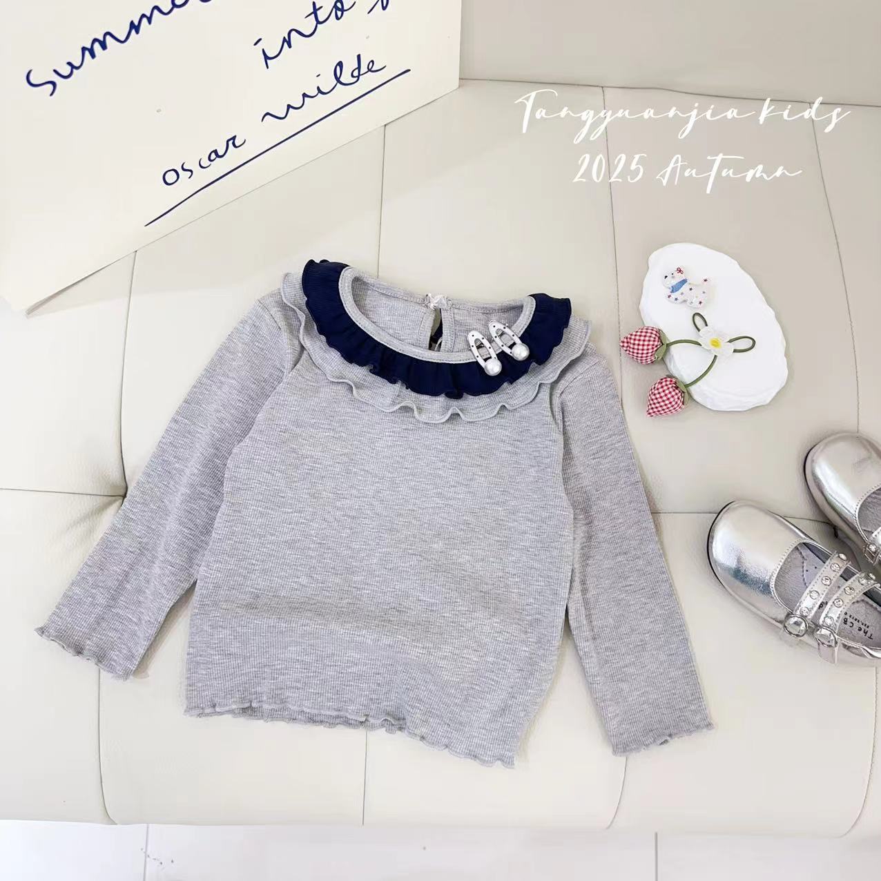 【森屿集】汤圆家童装2025秋季新款韩系双层娃娃领百搭上衣 YA-2792