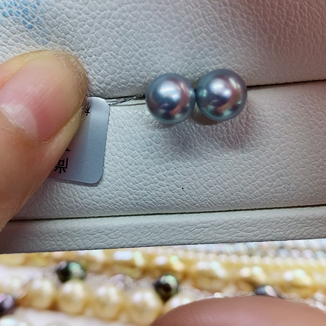 银S925镶嵌耳饰海水珍珠8-9