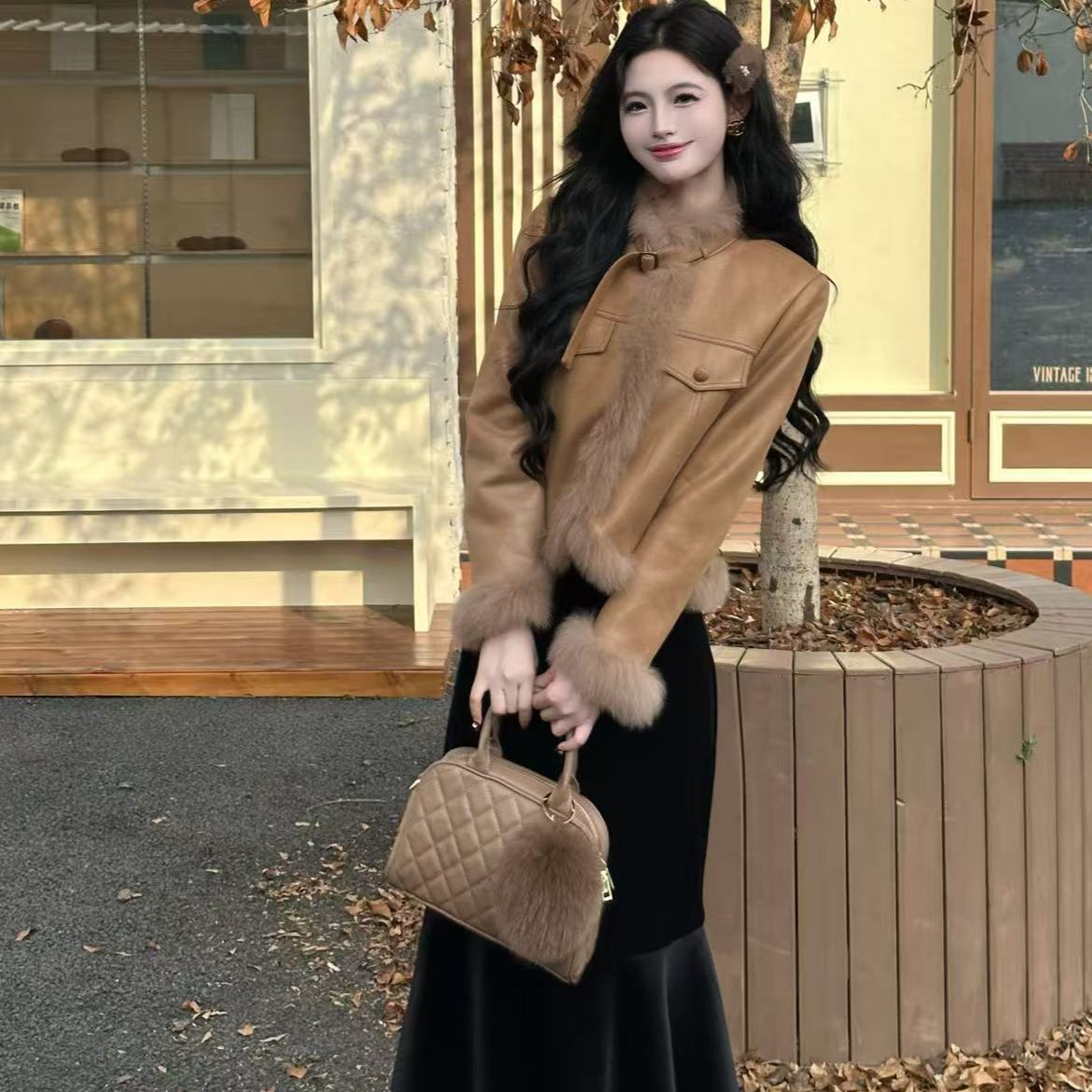 拉夏贝尔【柏林暮色】25冬季新时尚白鸭绒羽绒服+半身裙 10217 YDJ