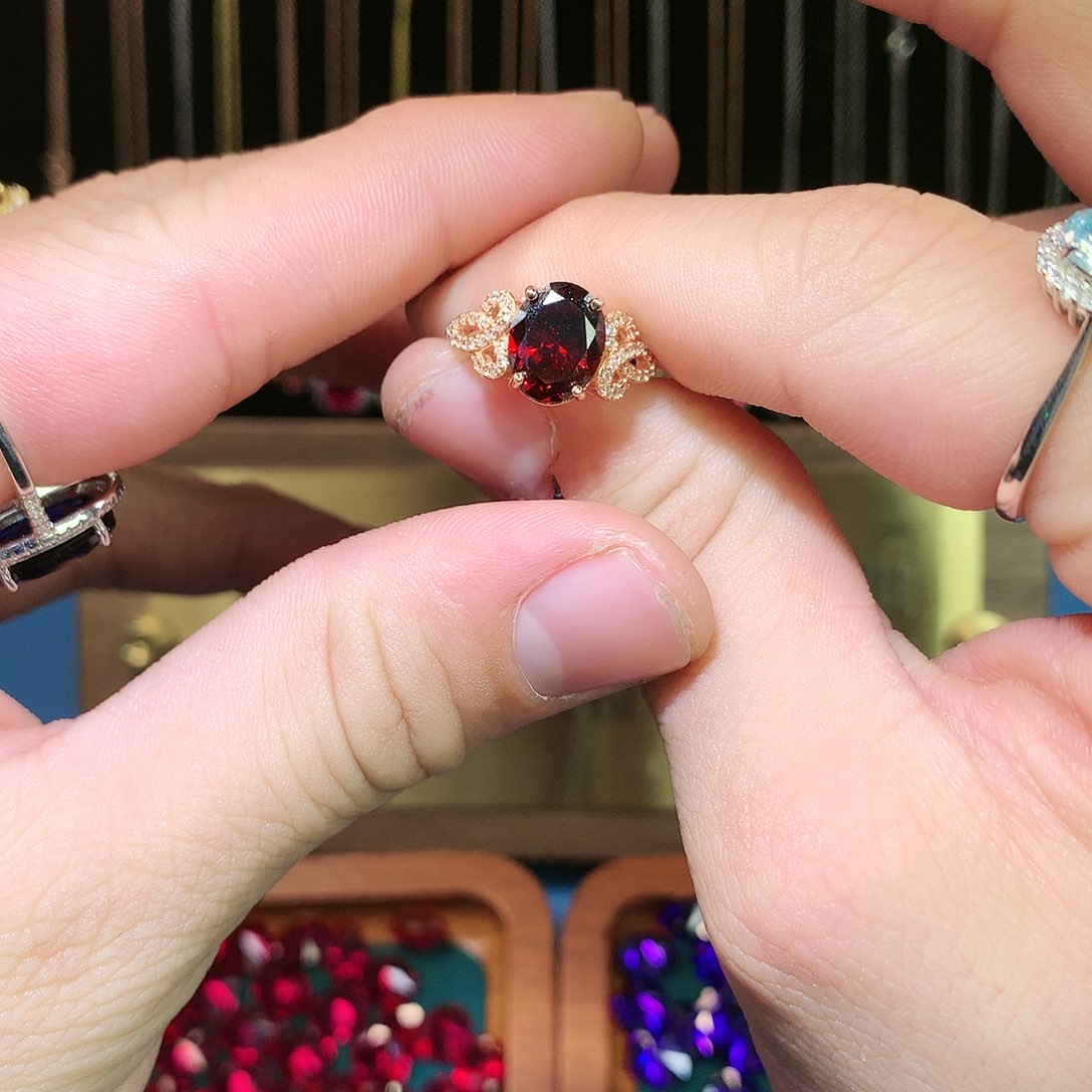 石榴石戒指银S925镶嵌